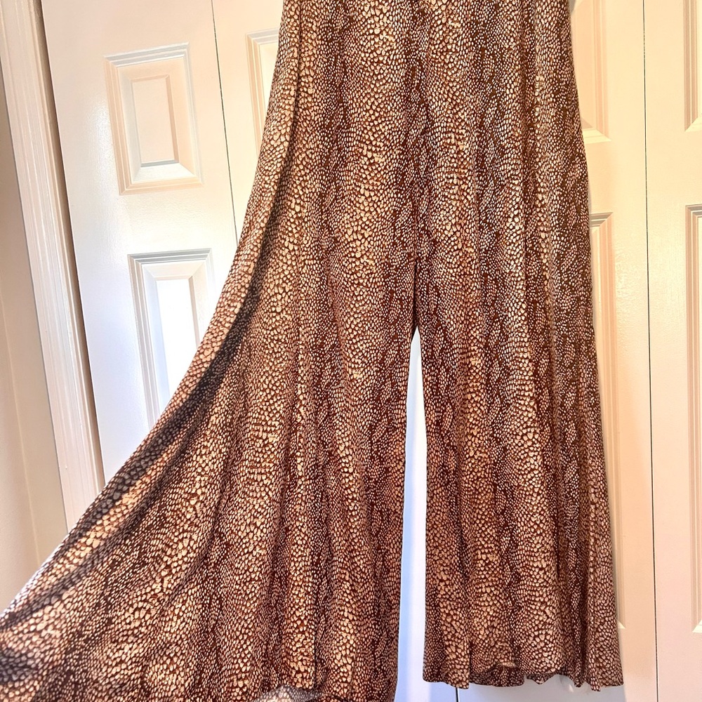 Anthropologie Brown Snake Print Wide-Leg Pants